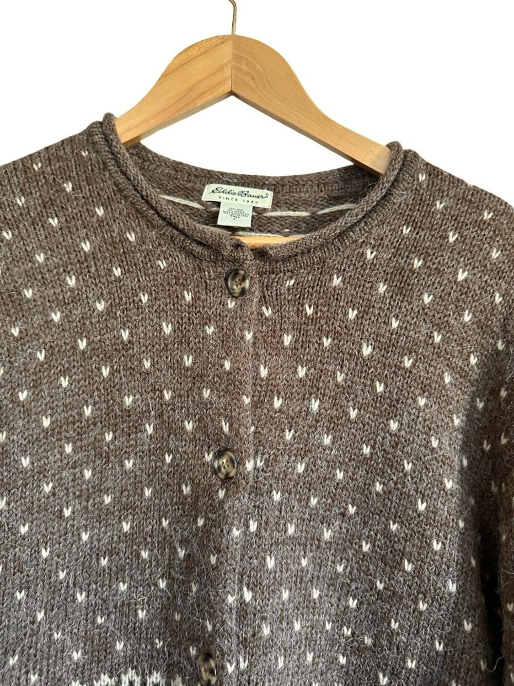 Vtg Eddie Bauer Nordic Wool / Alpaca Cardigan Sweater Faire Isle Large Tall - Picture 2 of 4
